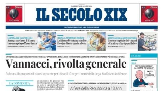 Il Secolo XIX in taglio alto: "Samp, pari con il Como, la corsa playoff continua"