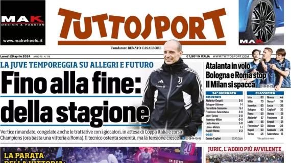 Tuttosport si divide in prima pagina: "Delirio Inter, Allegri fino alla fine...della stagione"