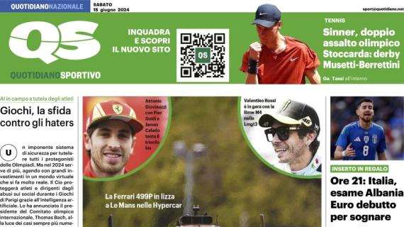 QS in prima pagina: "Ore 21: Italia, esame Albania. Euro debutto per sognare"