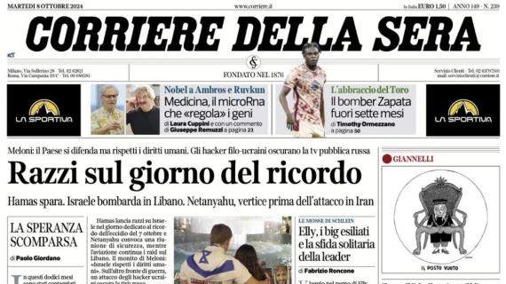 Il Corriere della Sera annuncia in apertura: "Bomber Zapata fuori per sette mesi"