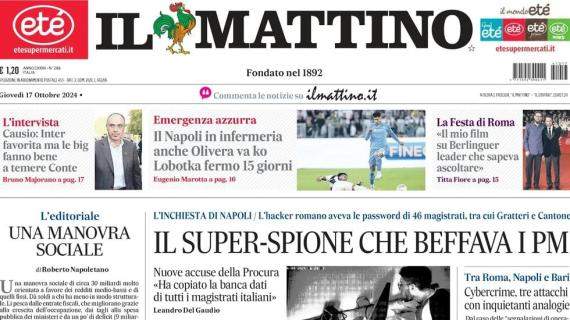 Napoli, allarme infortuni. Il Mattino in prima pagina: "Olivera ko, Lobotka fermo 15 giorni"