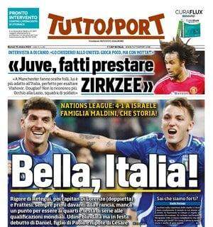 Nations League, poker azzurro contro Israele. Tuttosport titola: "Bella, Italia!"