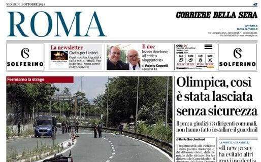 La prima pagina del Corriere della Sera (Roma): "Lazio, Baroni sollecita Gigot e Castrovilli"