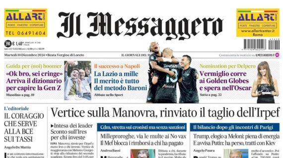 Il Messaggero in prima pagina: "La Lazio a mille: il merito è tutto del metodo Baroni"