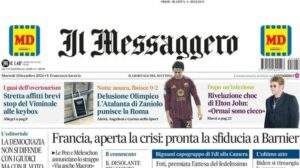 Il Messaggero apre sulla Roma: "Delusione all