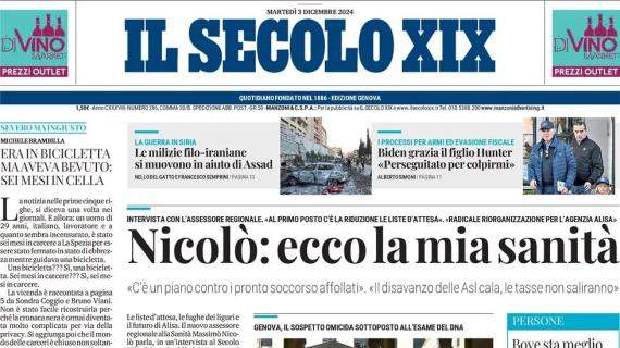 Il Secolo XIX in prima pagina: "Bove sta meglio: