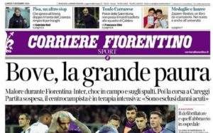 Malore per Bove durante Fiorentina-Inter, il Corriere Fiorentino: "La grande paura"