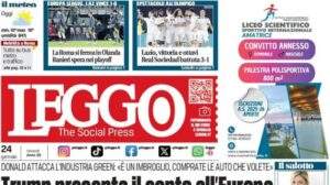 La prima pagina di Leggo: "Lazio, vittoria e ottavi: Real Sociedad battuta 3-1"